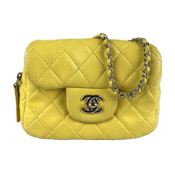 CHANEL Handbags - CHANEL Yellow Lambskin Leather Shoulder Bag